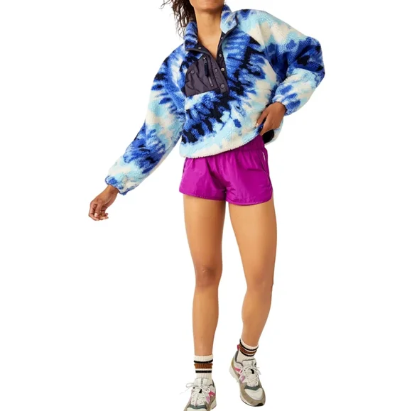 NWT Free People Movement Rocky Ridge Pullover Tie Dye Blue Sherpa - Picture 6 of 11